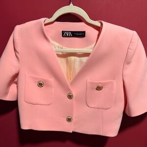 Zara Women's Blush Pink Cropped Blazer